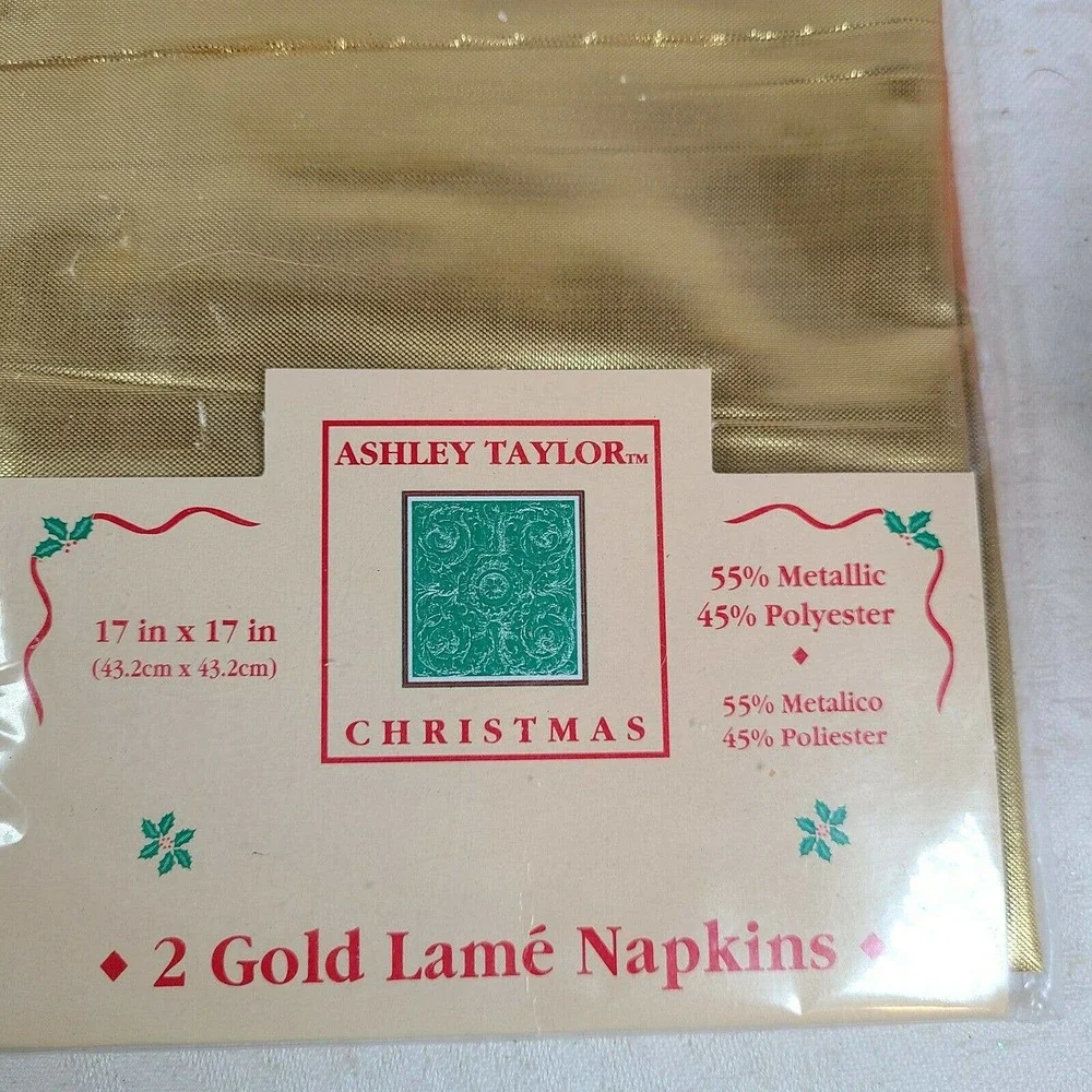 Ashley Taylor CHRISTMAS Gold Lame Napkins New In Package 17 X 17 2 pkgs 4 napkin